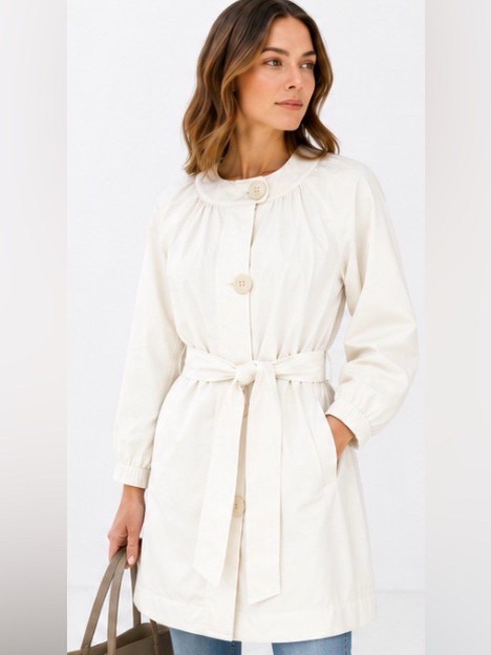 [Vince] Off-White Belted Raincoat Trench Coat Lined Minimal Chic XS - Picture 5 of 10